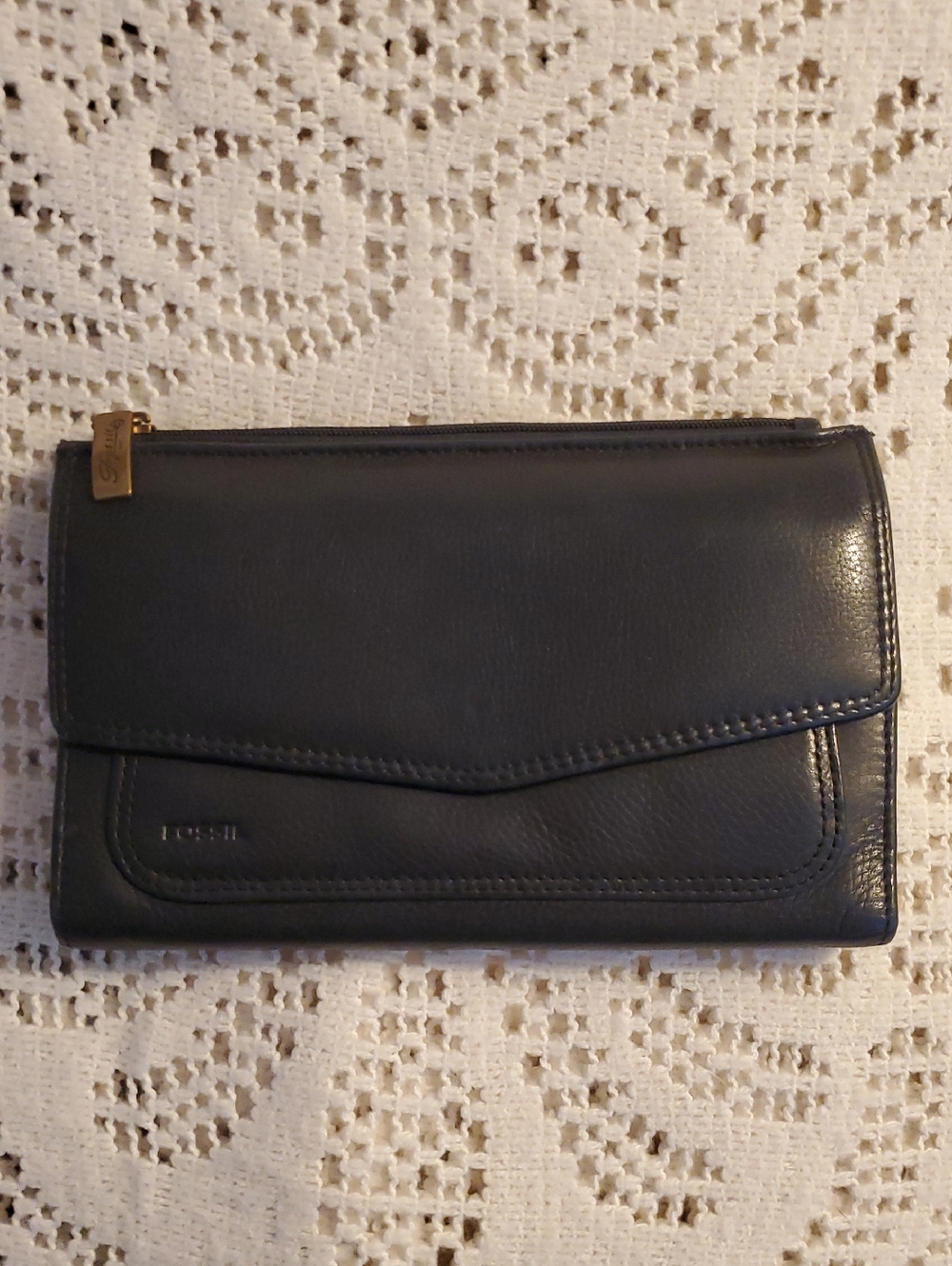 Fossil Black Leather Envelope Clutch Wallet